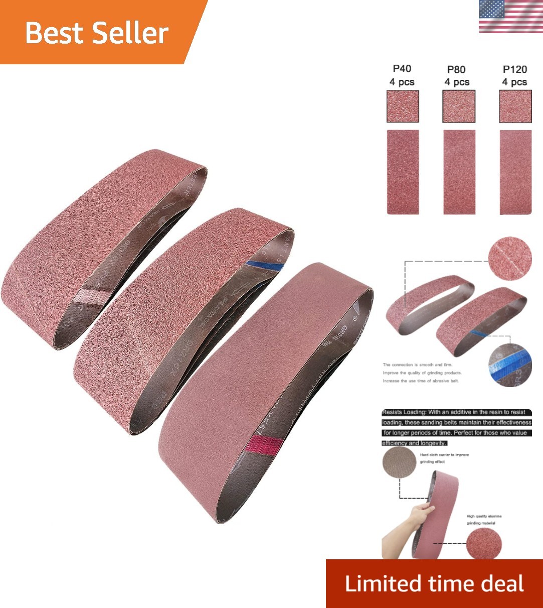 Anti-Static 4″x36″ Sanding Belts Set – 9 PCS with Aluminum Oxide Grits