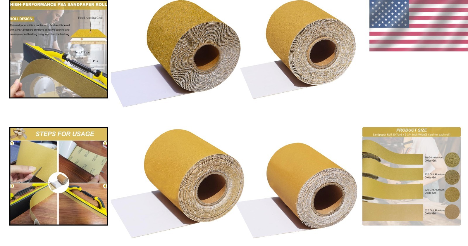 Sandpaper Roll 20 Yards Grit 80 120 220 320 Self Adhesive for Wood Auto Home