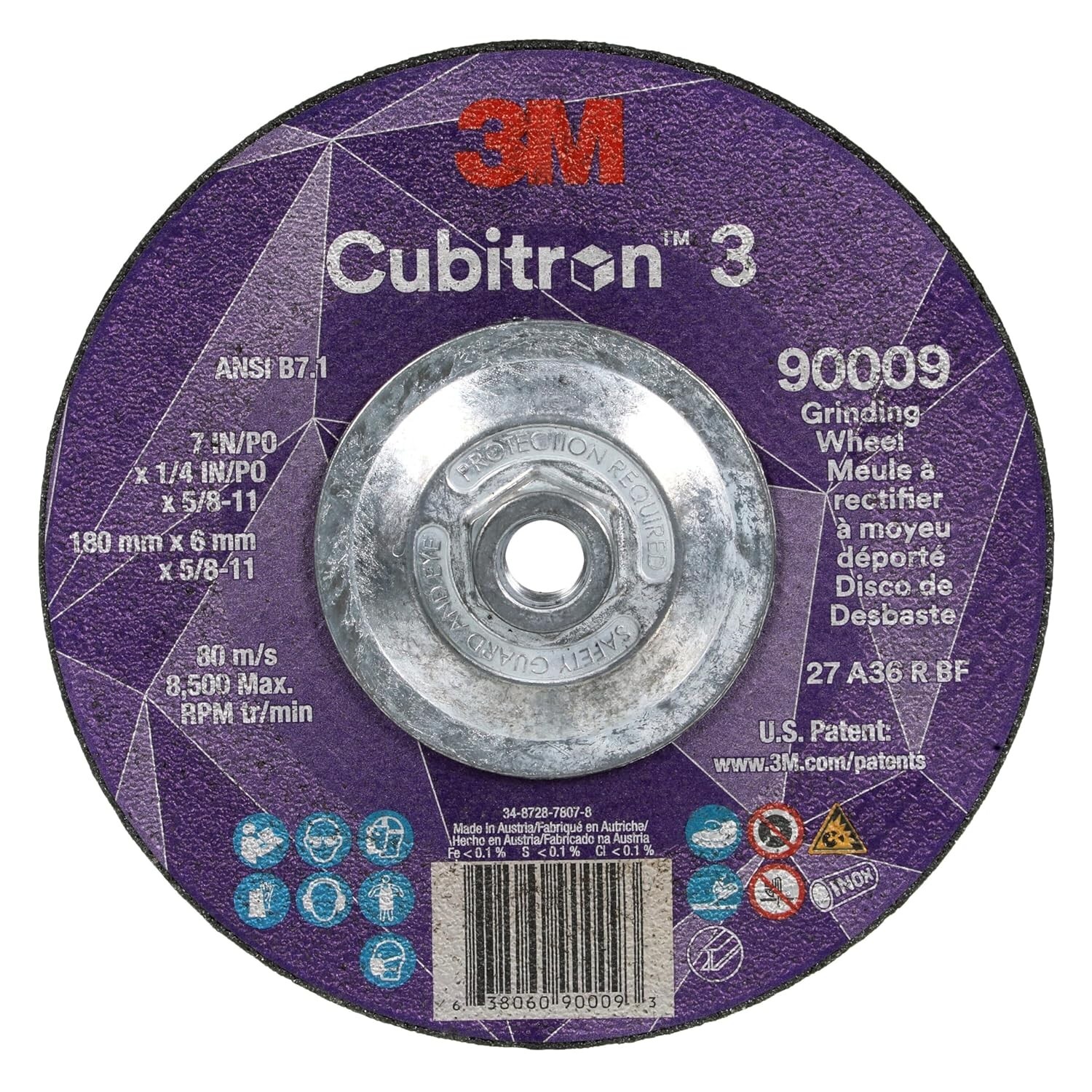 3M Cubitron 3 90009 Depressed Center Grinding Wheel 7″x1/4″x5/8-11, 36+ Grit