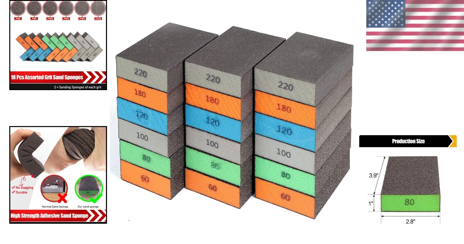 18 Count Assorted Grit Sanding Blocks – Washable & Durable for Multi-Surface Use