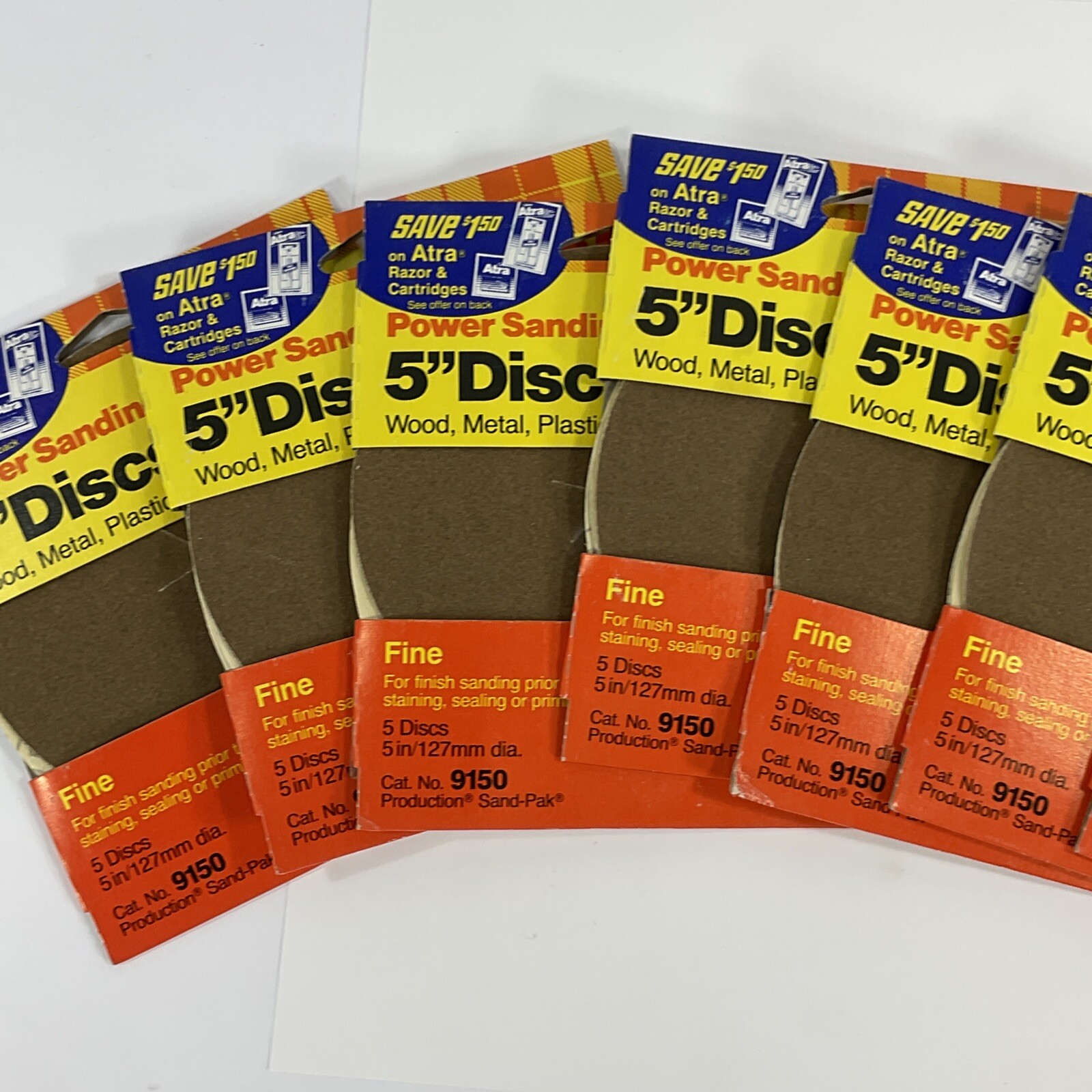 9 NEW 3M 9150 PACKS (5) SHEETS 5″ ROUND CENTER MOUNT FINE GRIT SANDPAPER 127mm