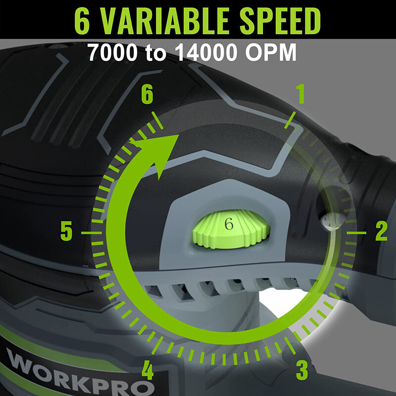 WORKPRO 5″ Random Orbit Sander 6 Variable Speeds Sander 7000 to 14000 RPM 2.5Amp