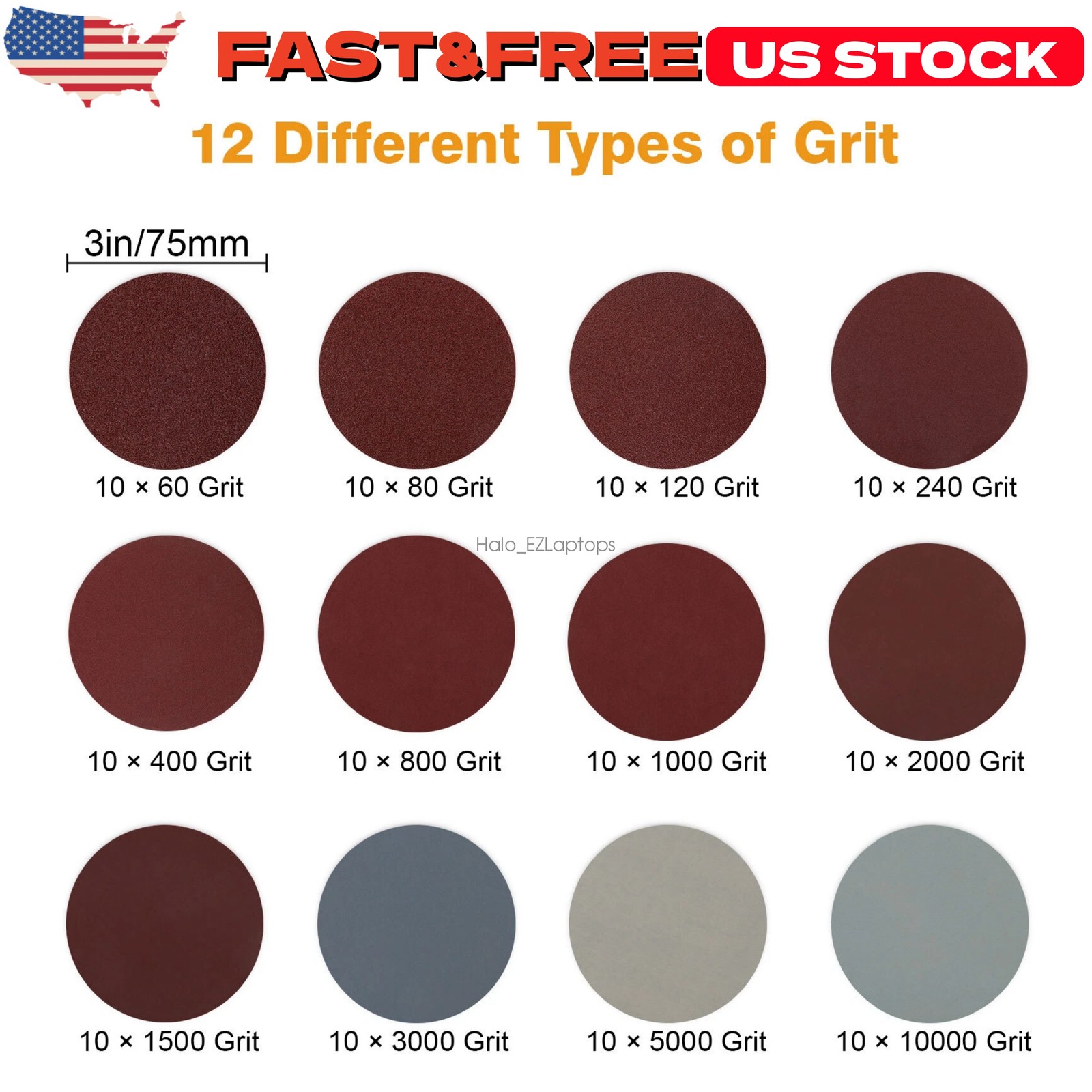250x 1inch Sanding Discs 60-10000 Grit For Drill Wet Dry Hook Loop Sandpaper US