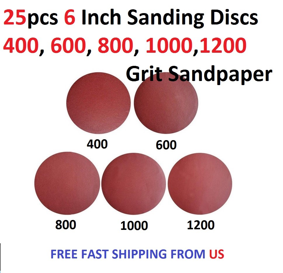 25pcs 6 Inch Sanding Discs 400, 600. 800, 1000,1200 Grit Sandpaper