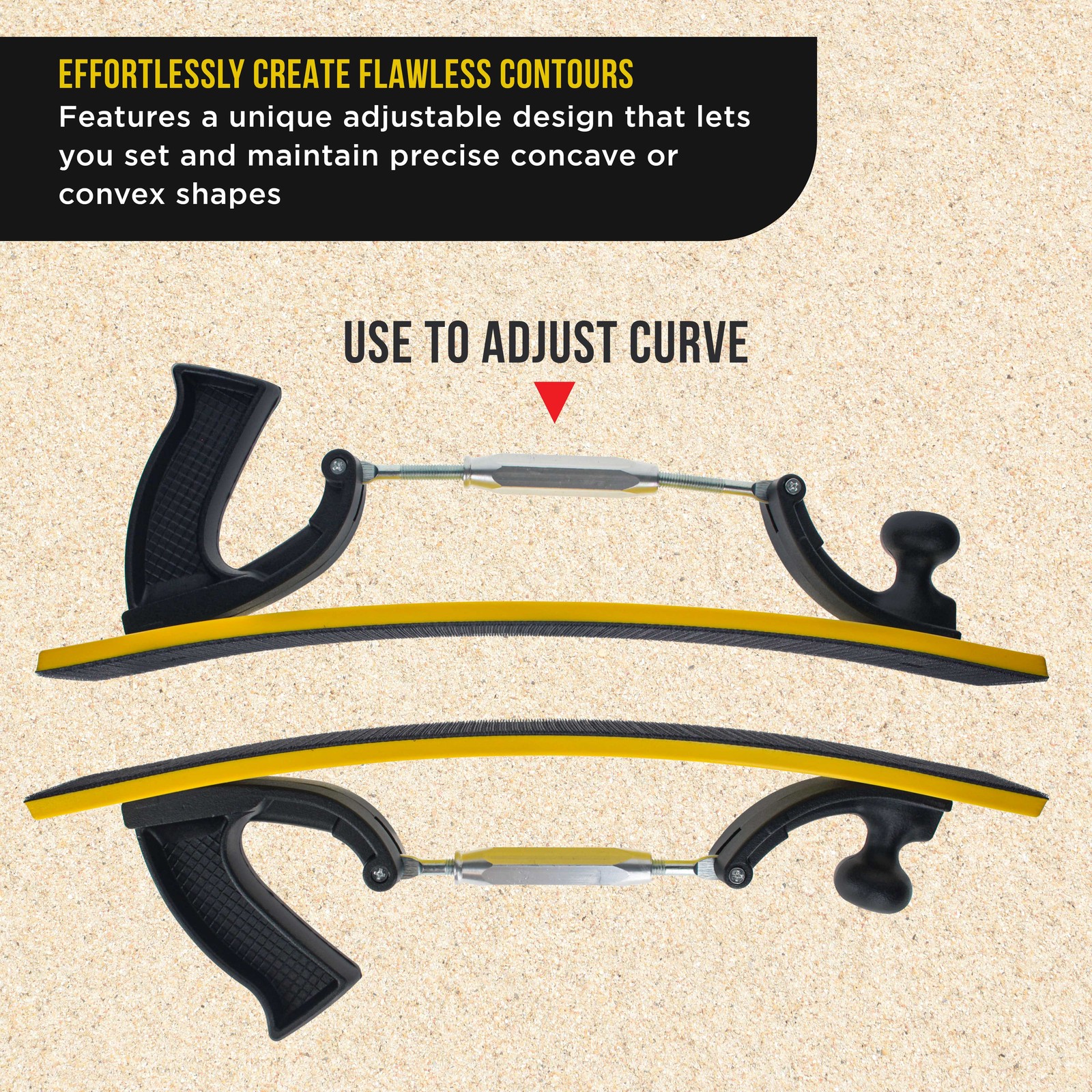 Dura-Gold Adjustable Radius Flex Longboard Hand Sanding Block Hook & Loop Sander