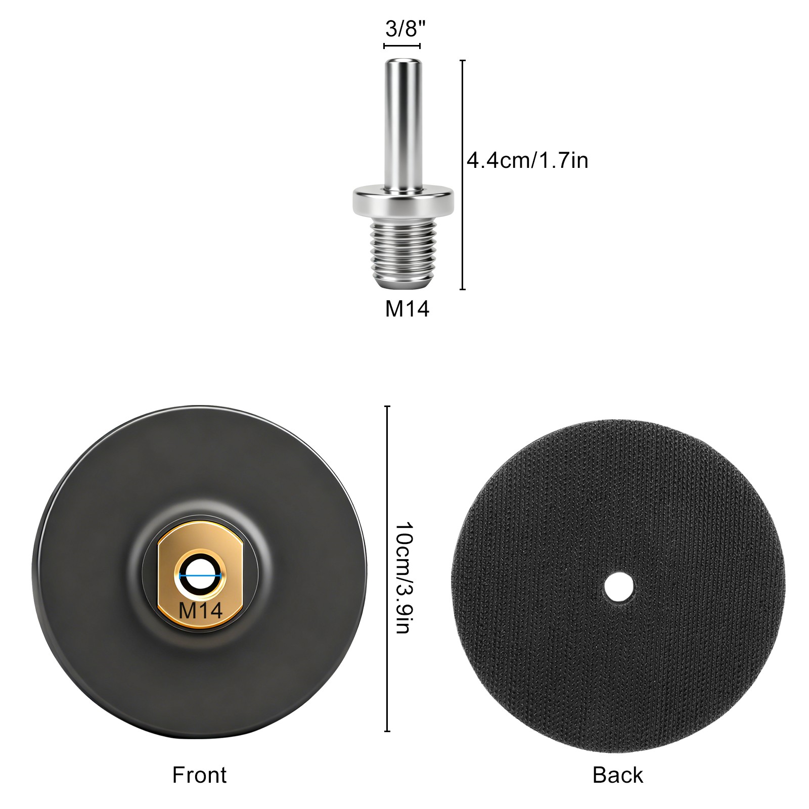 4″ Hook & Loop Backing Pad for Angle Grinder Polishing Disc w/ M14 Adapter