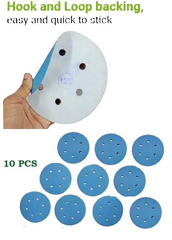 DEERFOS 6″ SANDING DISC GRIT 120 SAND PAPER HOOK & LOOP WITH 6 HOLES 10PCS