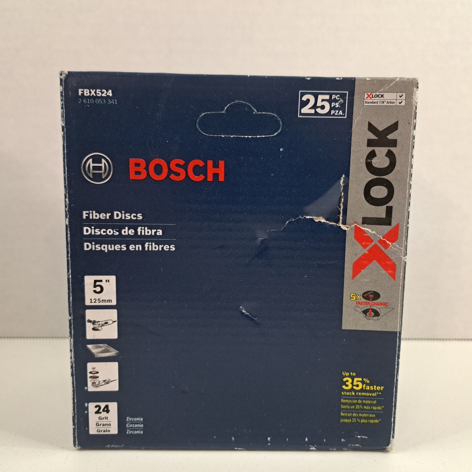 Bosch FBX524 Fiber Discs 5″ 24 Grit X Lock 25 Count