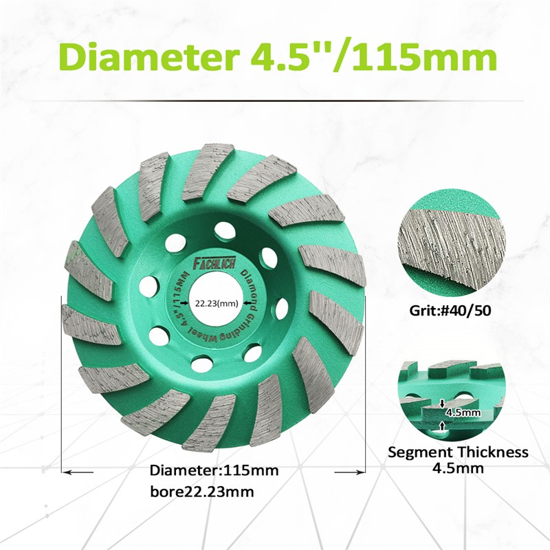 FACHLICH 1/2/3/5pcs 4.5inch/115mm Diamond Turbo Sintered Grinding Wheel Concrete