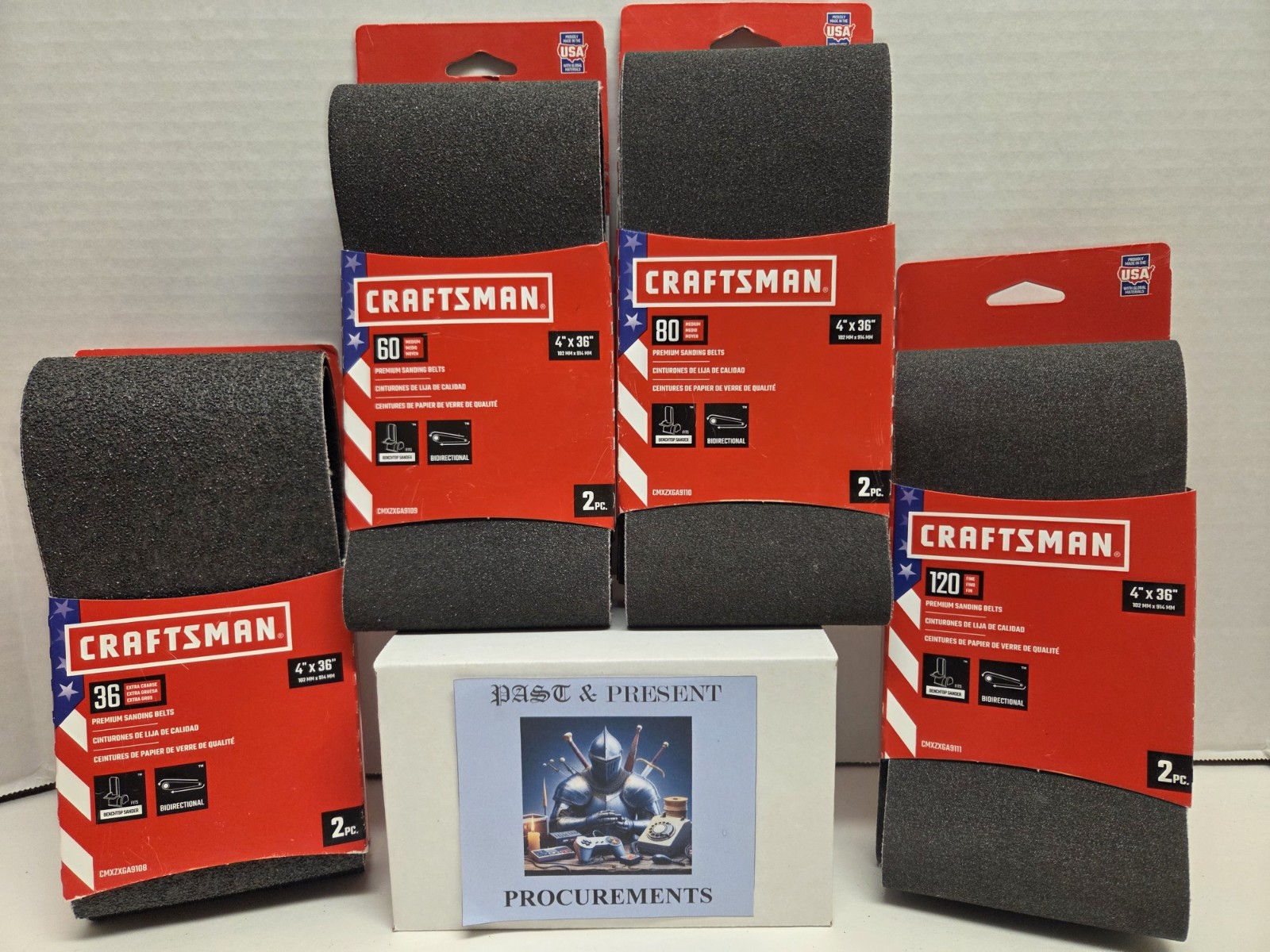 Craftsman 4″x 36″ LOT 36, 60, 80 and 120 Grits – 2 per pack BRAND NEW
