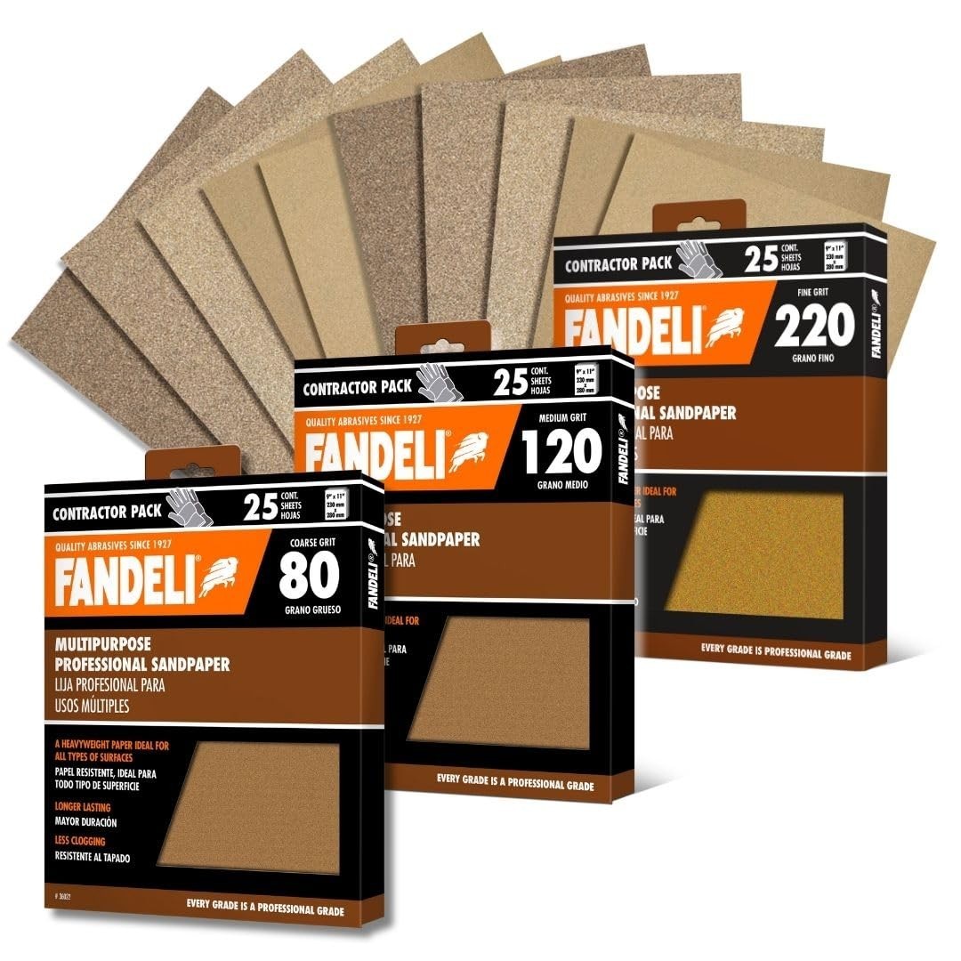 Assorted Grit Sanding Sheets – 75 Pack, 80/120/220 Grits for Wood & Metal Finish