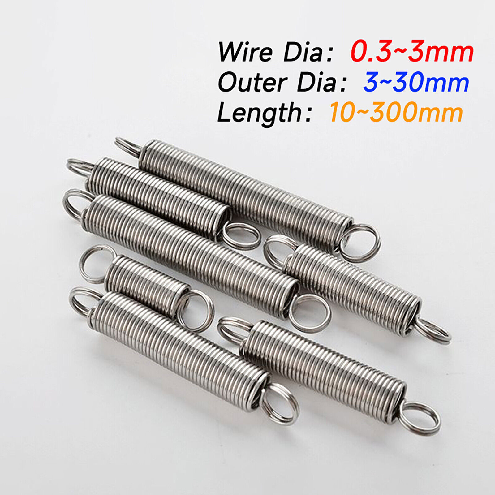 Stainless Steel Wire Dia 0.3-3mm Extension Spring Expansion Springs L :10-300mm