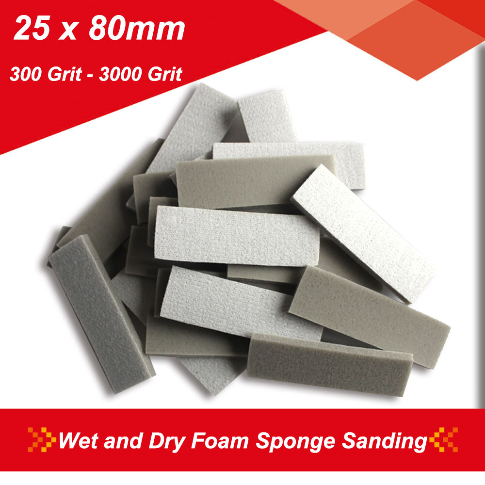 Wet & Dry Foam Sponge Sanding Flexible Pad 25x80mm Abrasive Sandpaper 300#-3000#