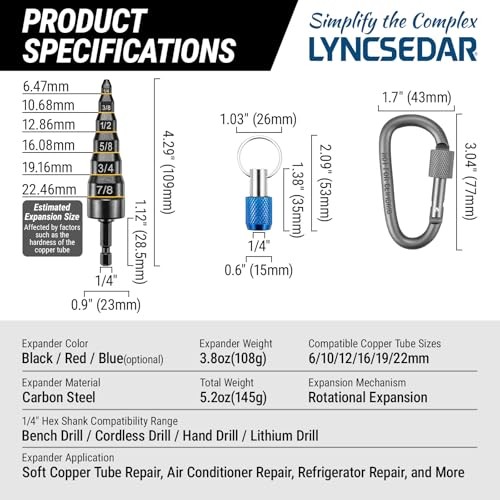 6-in-1 Copper Swage Tool HVAC Soft Tube Expander, Carbon Steel, 1-Pack Black