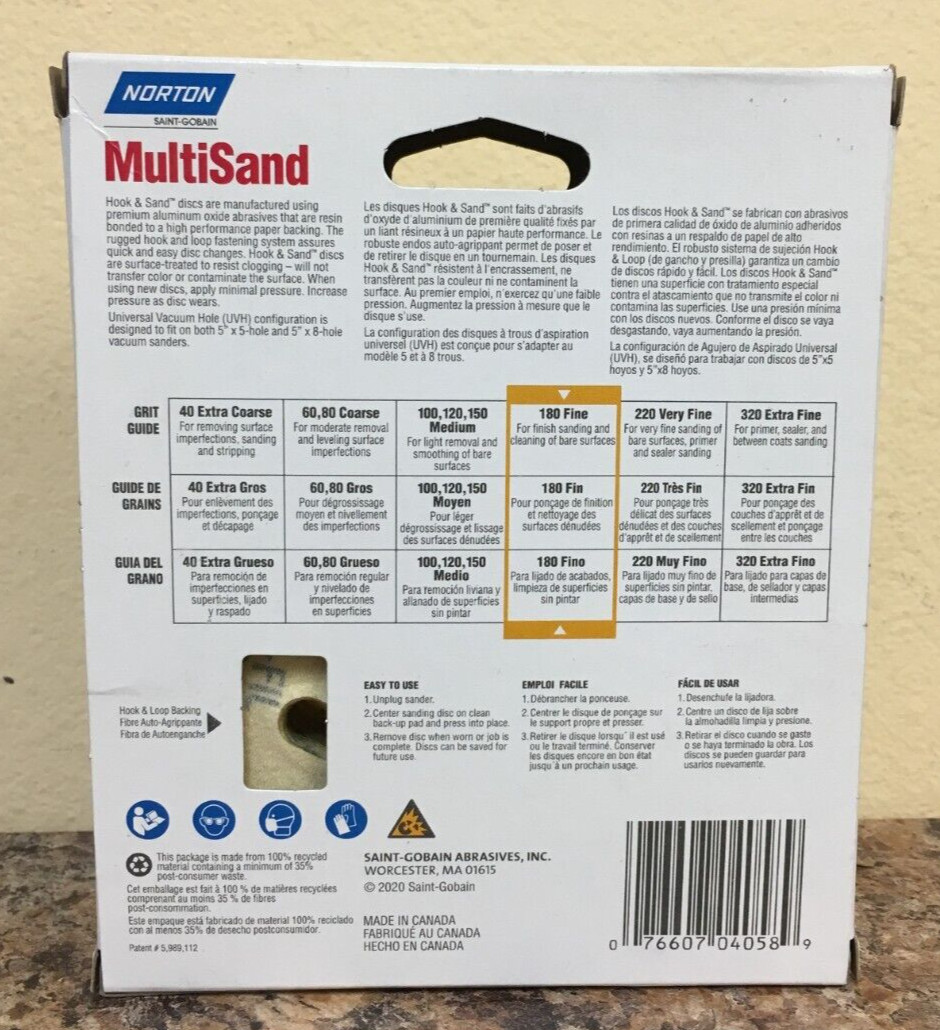 Norton 04058 Hook & Sand 5 in. 180 Grit Fine A290 Sanding Disc 25 Pk