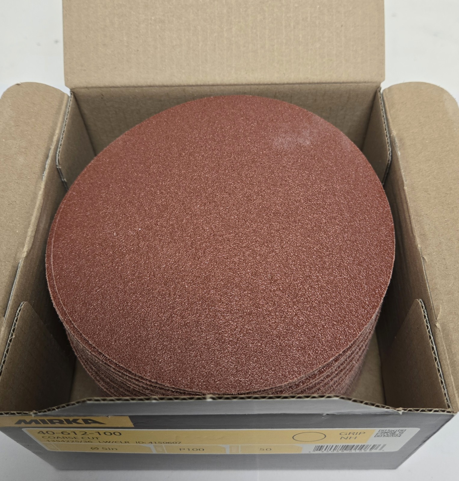 MIRKA SANDING DISCS 40-612-100. 5″ COURSE CUT, P100 GRIT. BOX OF 50.