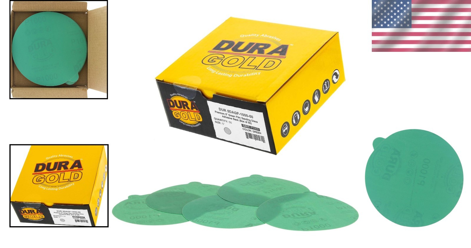 Durable 5″ Green Film PSA Sanding Discs – 50 Count 1000 Grit for All Materials