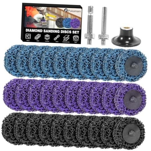 33 PCS 2″ Quick Change Diamond Sanding Discs Set Easy Strip Black/Purple/Blue