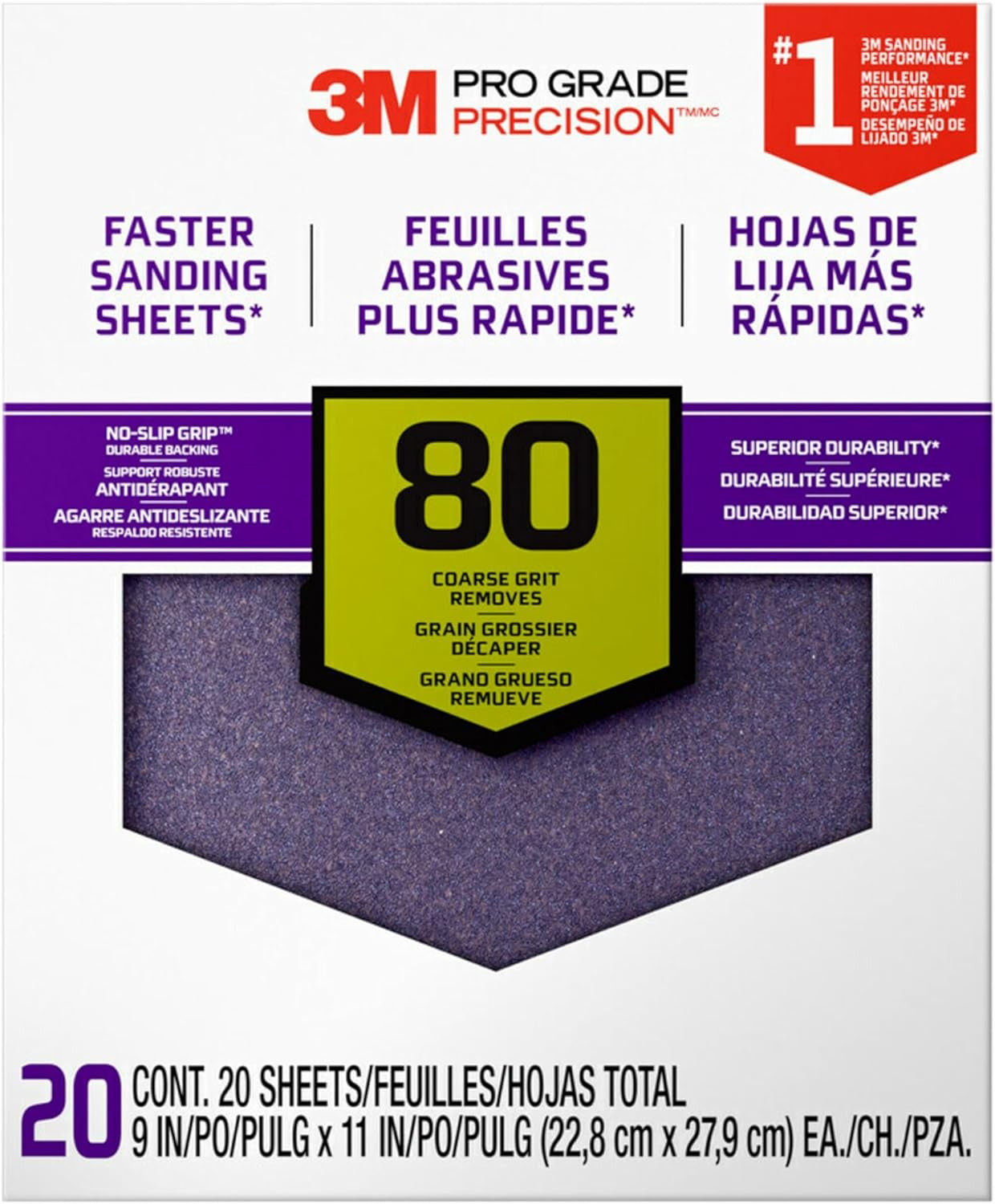 Advanced Sandpaper, 20 Sheets, 80 Grit, Pro Grade Precision, Features No-Slip G