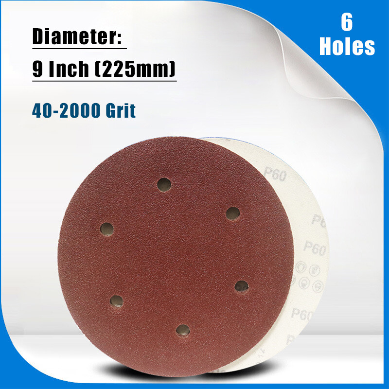 9 Inch 225mm 6 Holes Red Sandpaper Sanding Discs Grinding Polishing 40-2000 Grit