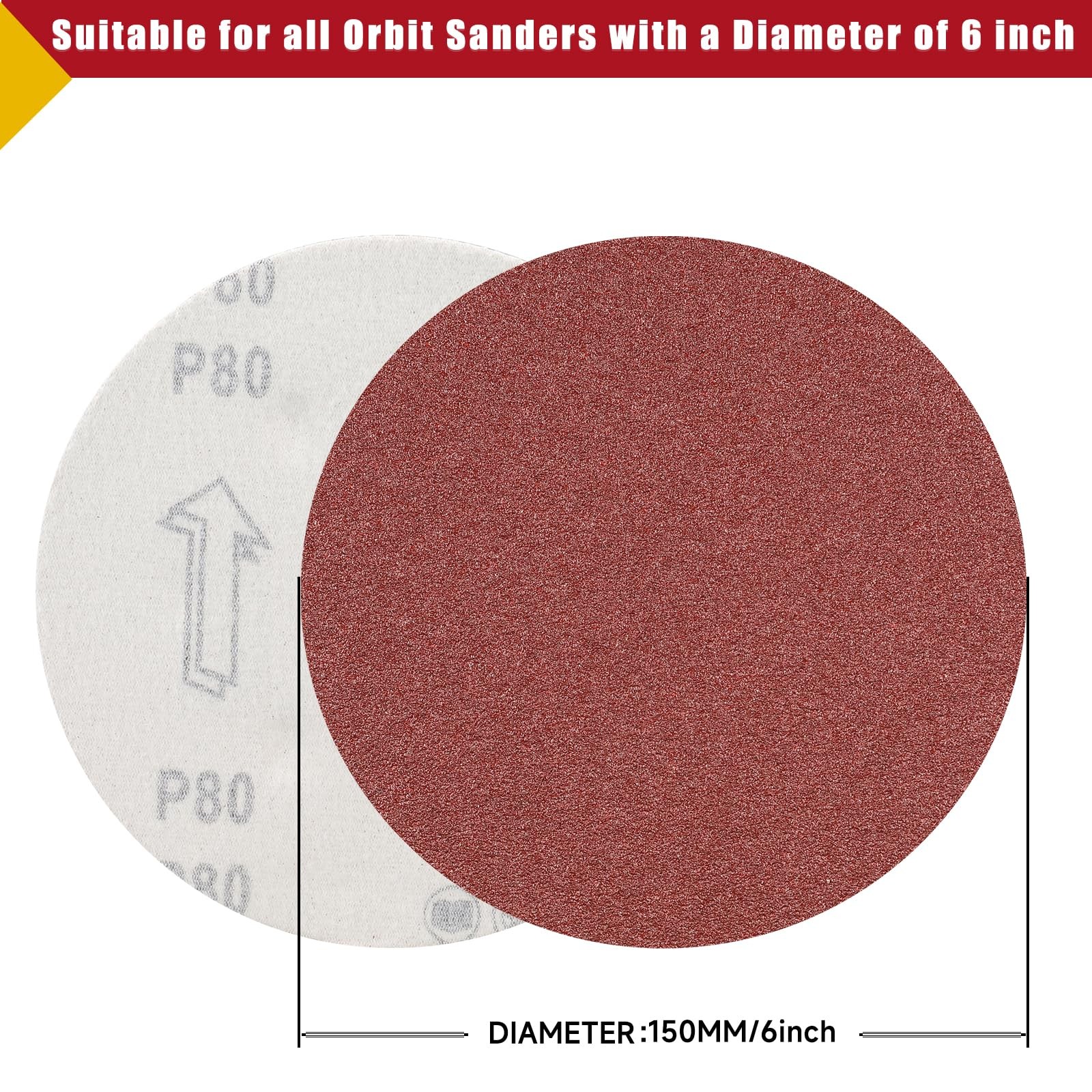 100 PCS 6 Inch No Hole Sanding Discs 220 Grit Hook and Loop Sandpaper, Round …