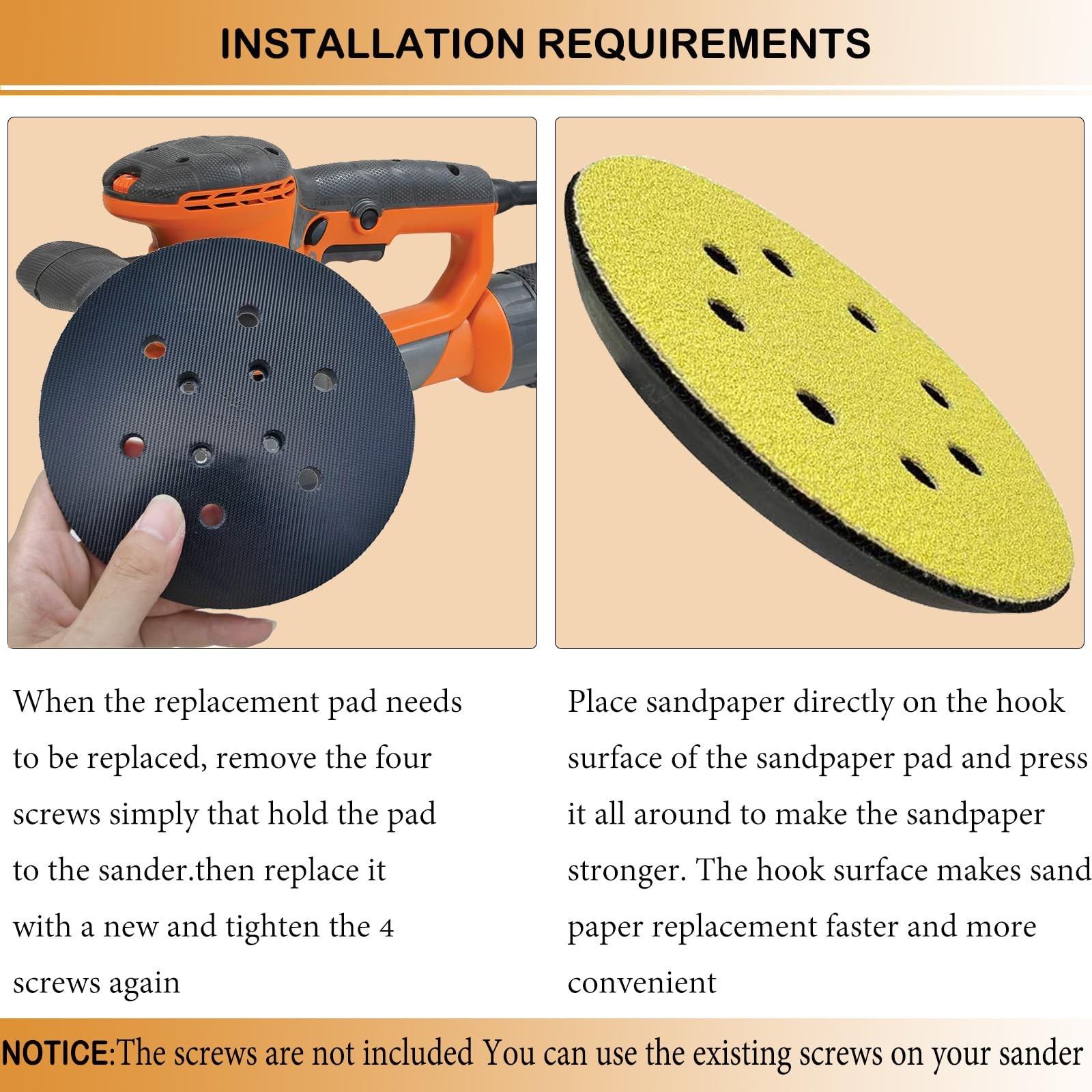 6 Inch 6 Hole Replacement Sander Pad for Ridgid R2611 Random Orbit Sander- 6″ 1p
