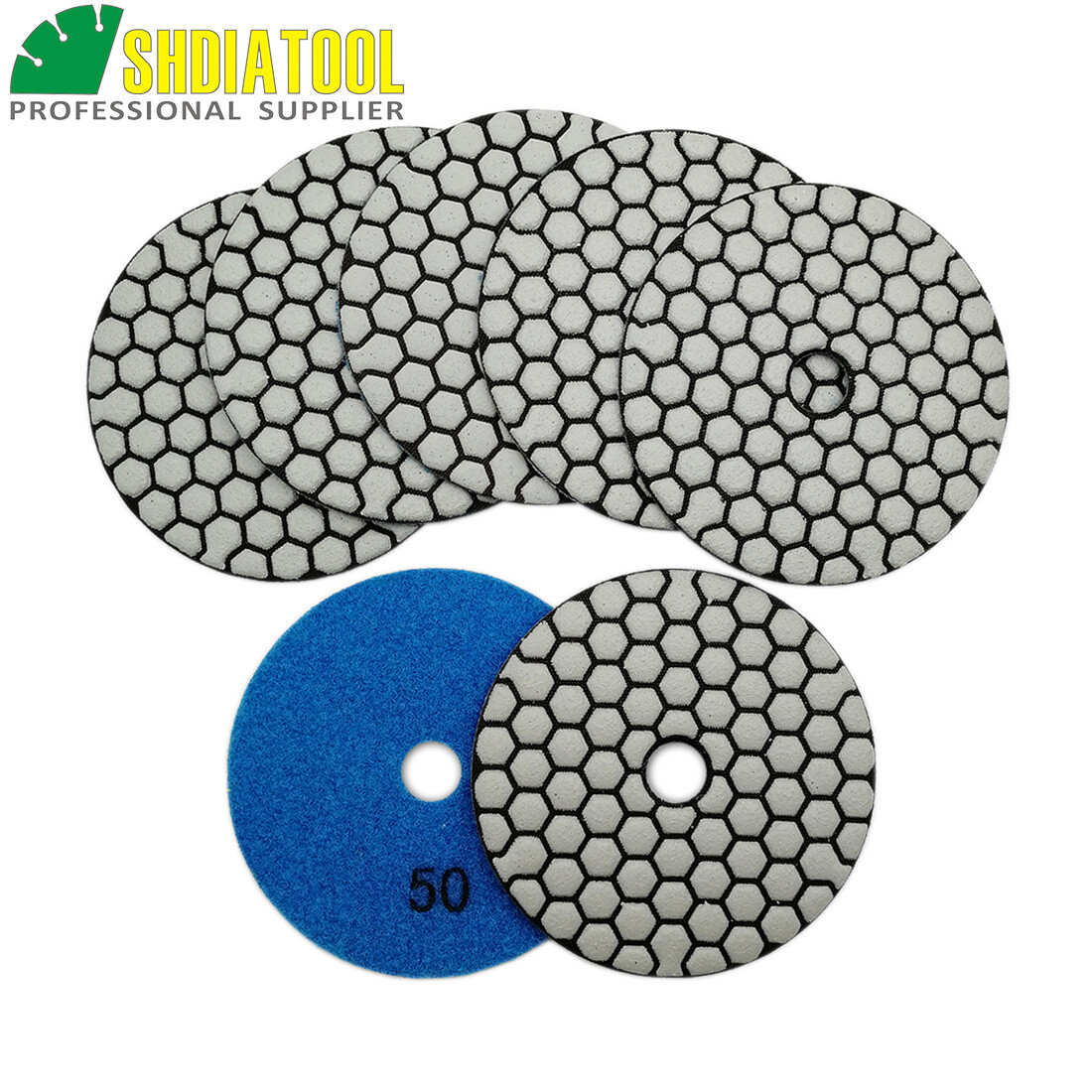 SHDIATOOL 7pcs/set Dia 4″/100mm Dry Diamond Flexible Polishing Pads Sanding Disc