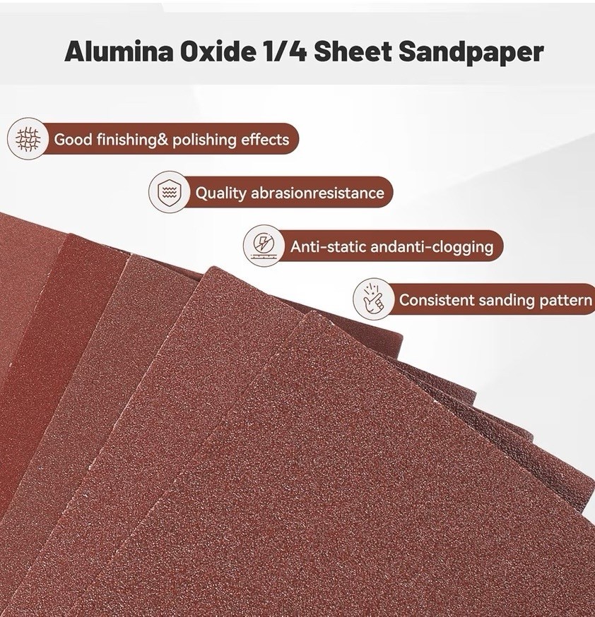 50PACK 1/4 Sandpaper Sheet,4-1/2″*5-1/2″ Assorted 60-80-120