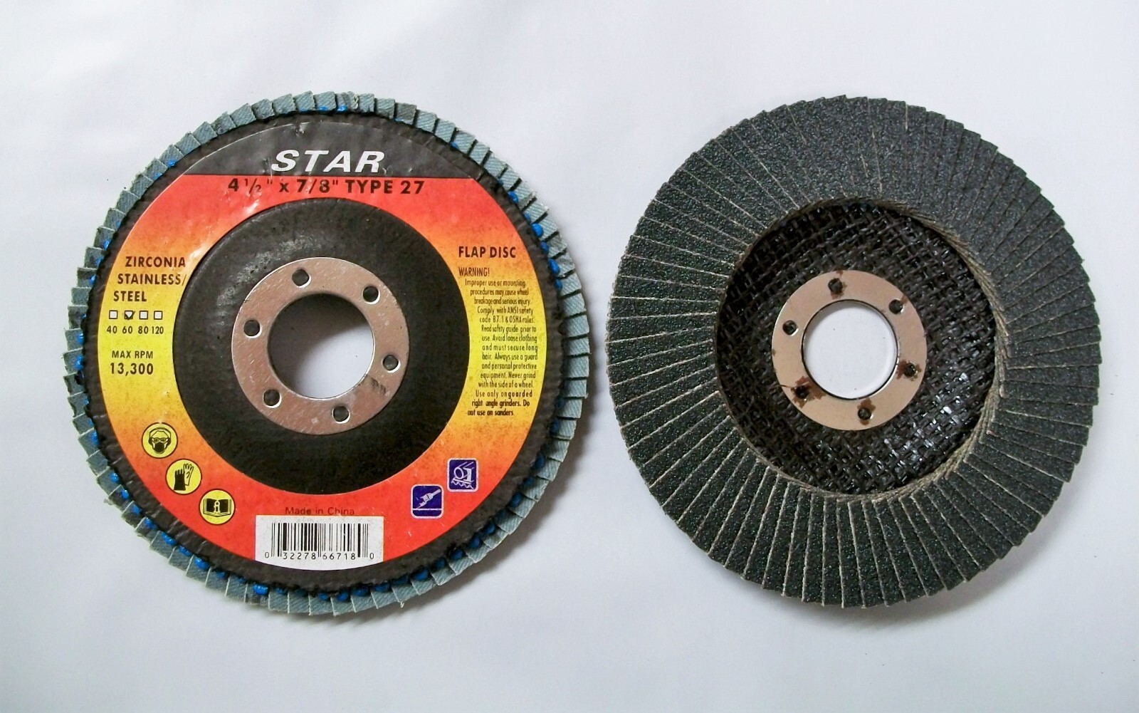 4-1/2″ x 7/8″ Flap Disc, 60 Grit, Type 27, Zirconia, 10 Discs