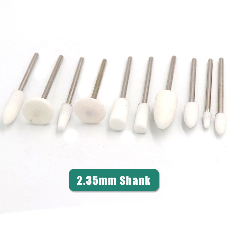2.35mm Shank White Corundum Flint Grinding Heads Polishing Wheel Burr Drill Bits