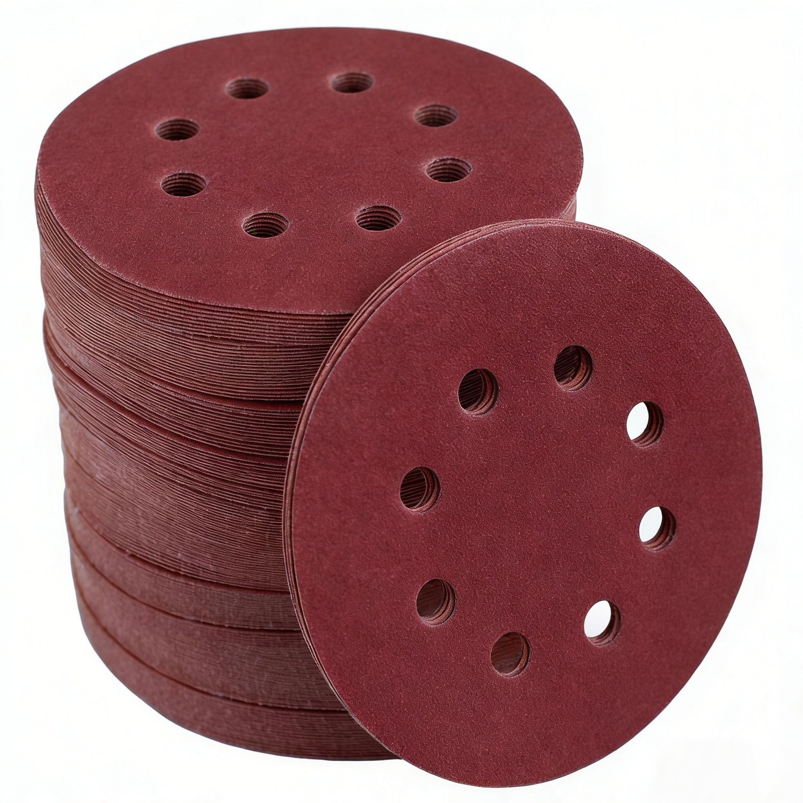 120 PCS 5 Inch 8 Hole Red Round Sandpaper, 60 80 100 120 150 180 220 240 320 …