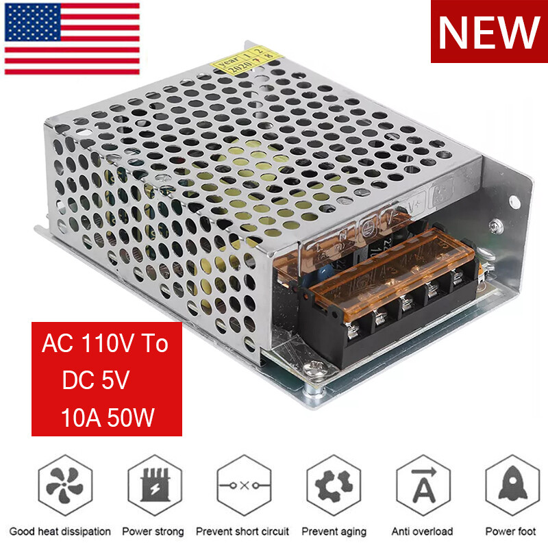 AC 110V To DC 5V 10A 50W Switch Power Supply Transformer Adapter For LED Strip