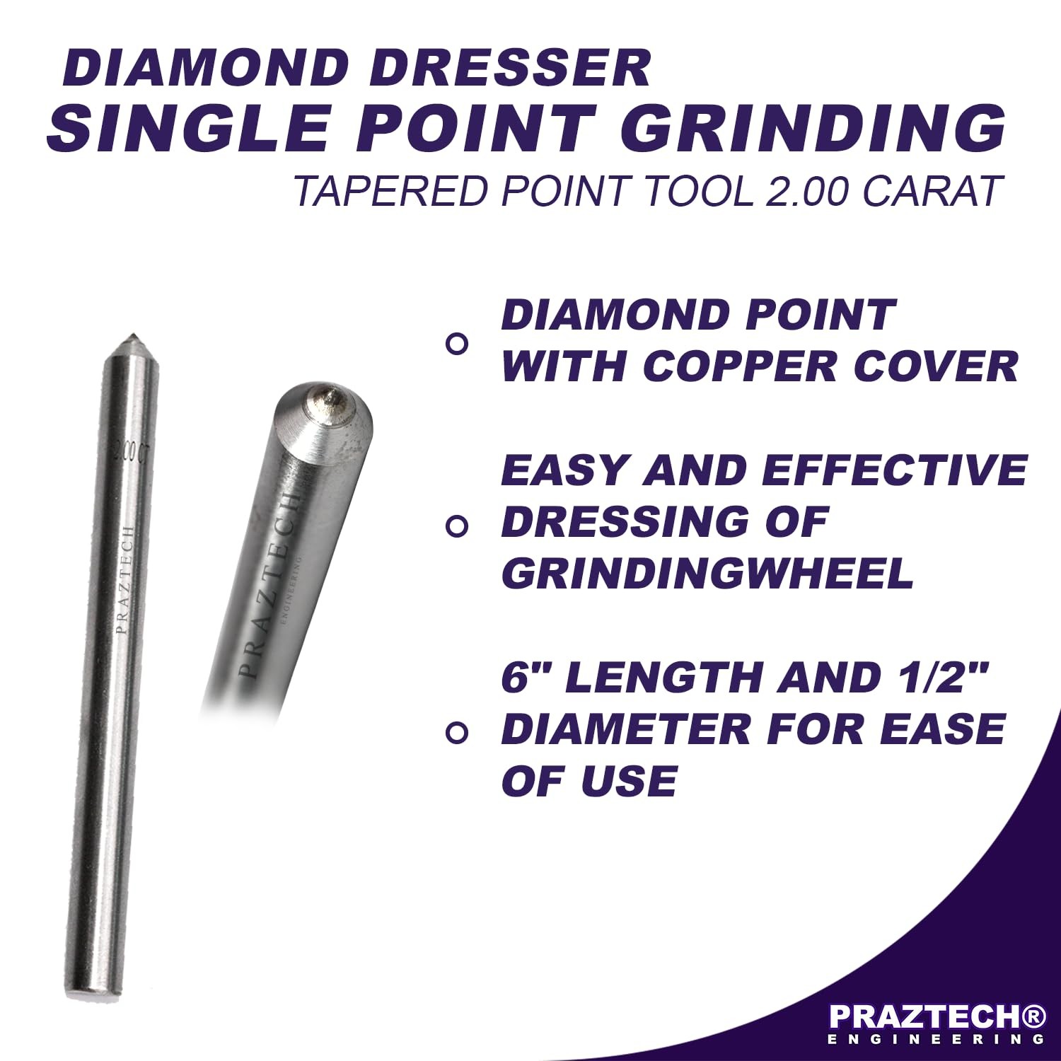 PRAZTECH® Diamond Dresser Single Point Grinding Wheel Tapered 6 inches