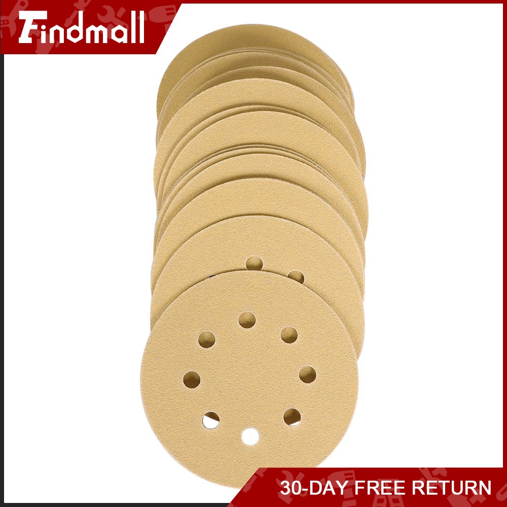 Findmall 100 Pieces 5 Inch 8-Hole 120 Grit Hook and Loop Sanding Discs