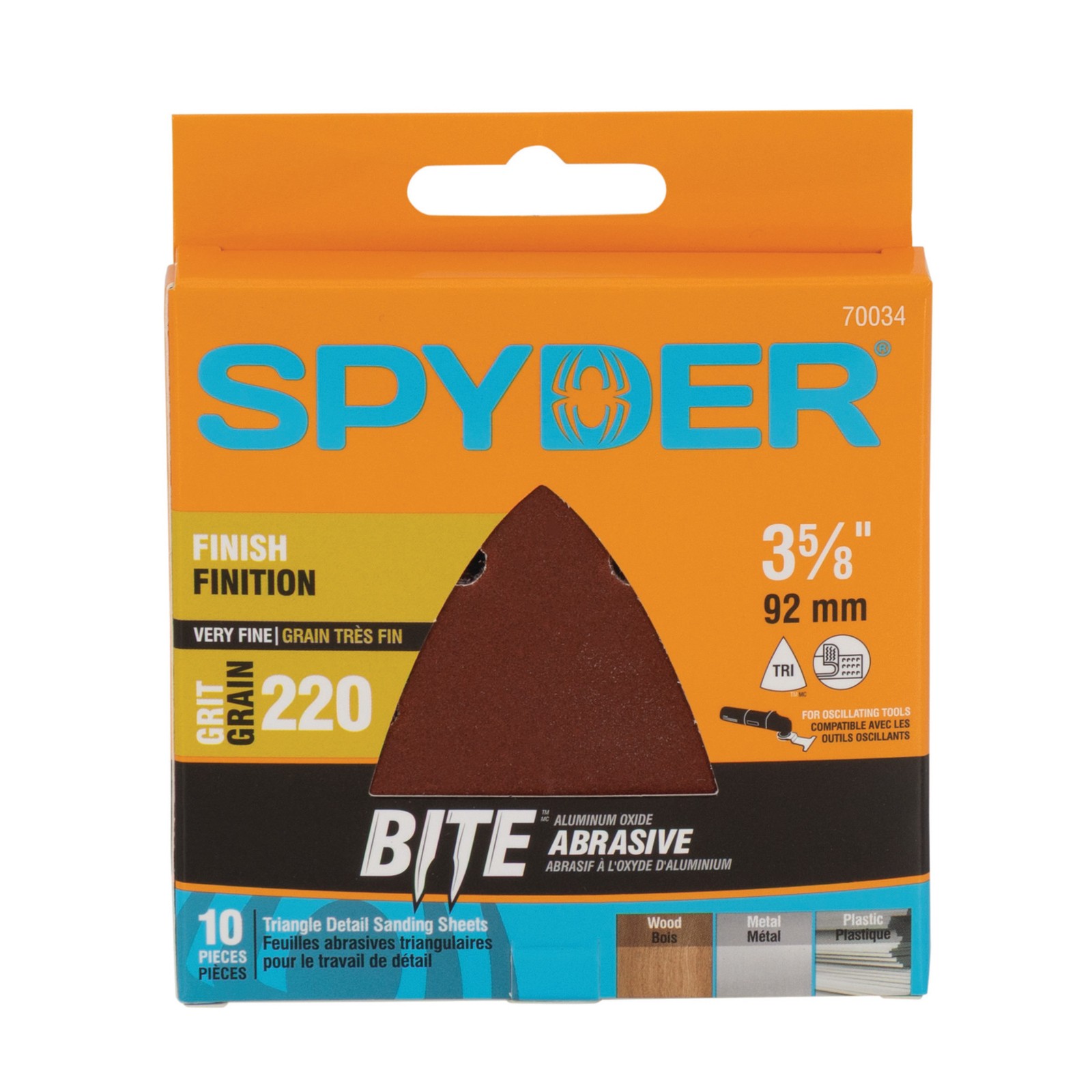 Spyder 3-5/8 in. 220-Grit Triangle Detail Sanding Sheets 10-Pack 70034