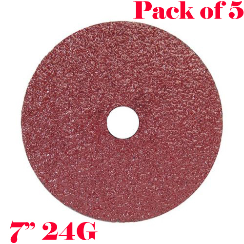 5x 7″ Pro Resin Fiber Sanding Grinding Disc A/O 24 Grit Coarse 7/8″ Arbor AO