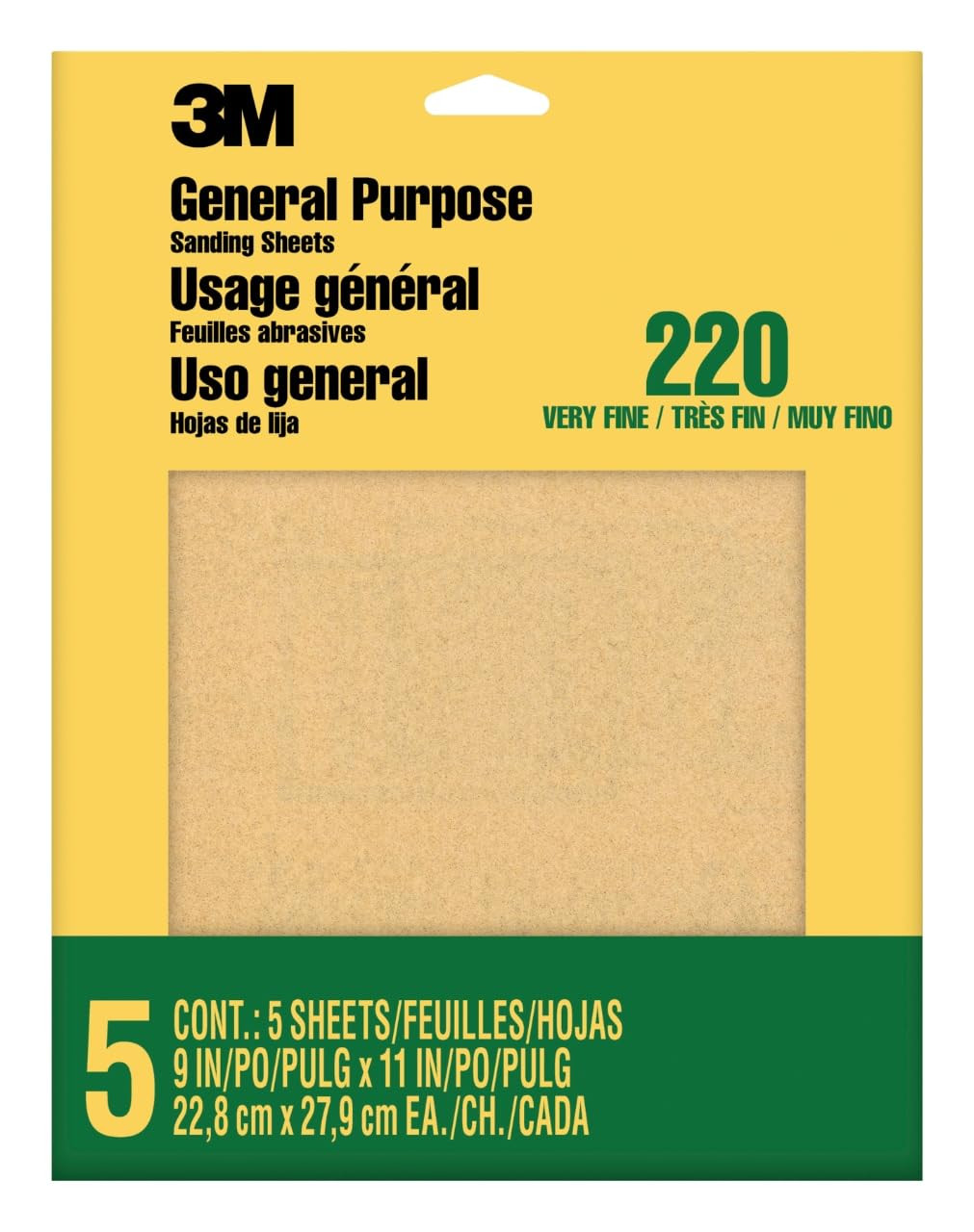 Sandpaper, 220 Grit, 5 Sheets, 9 in X 11 In, Sands Paint, Wood & Metal, Great fo