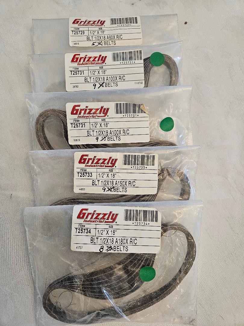 Grizzly 1/2″ x 18″ Sanding Belts 40 pcs 60(5) 100(18) 150(9) 180(8) Grit Al Ox