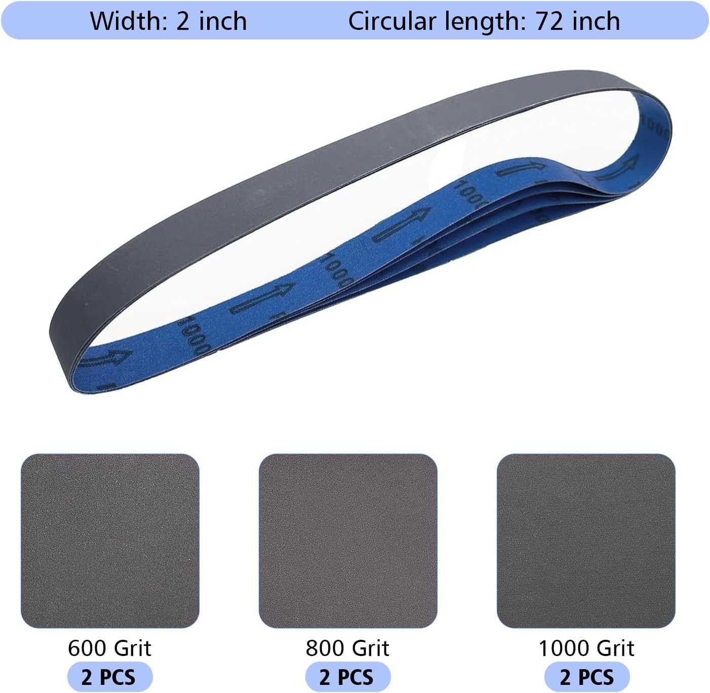 6 Pack 2×72 Inch Silicon Carbide Sanding Belts – 600/800/1000 Grits for Knife…