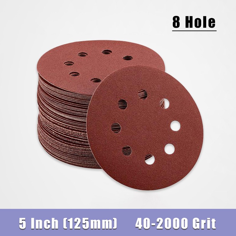5 Inch 125mm 8 Hole Red Sandpaper Sheet Sanding Discs Polishing 40-2000 Grit