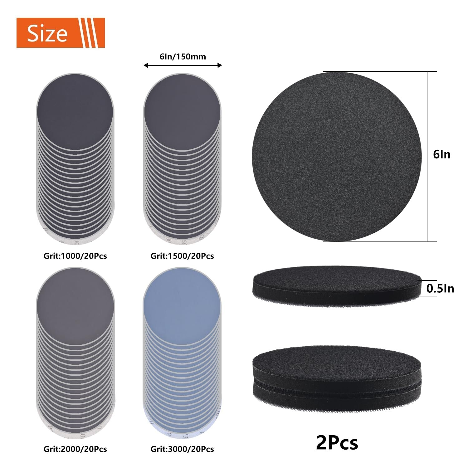 80Pcs 6 Inch Hook and Loop Sanding Discs 1000/1500/2000/3000 Grits Wet Dry Sa…