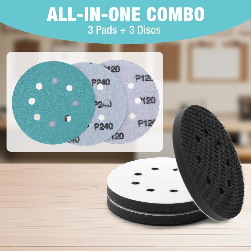 WORKPRO 5″ Orbital Sander Interface Pads Sanding Discs Sandpaper 80/120/240 Grit