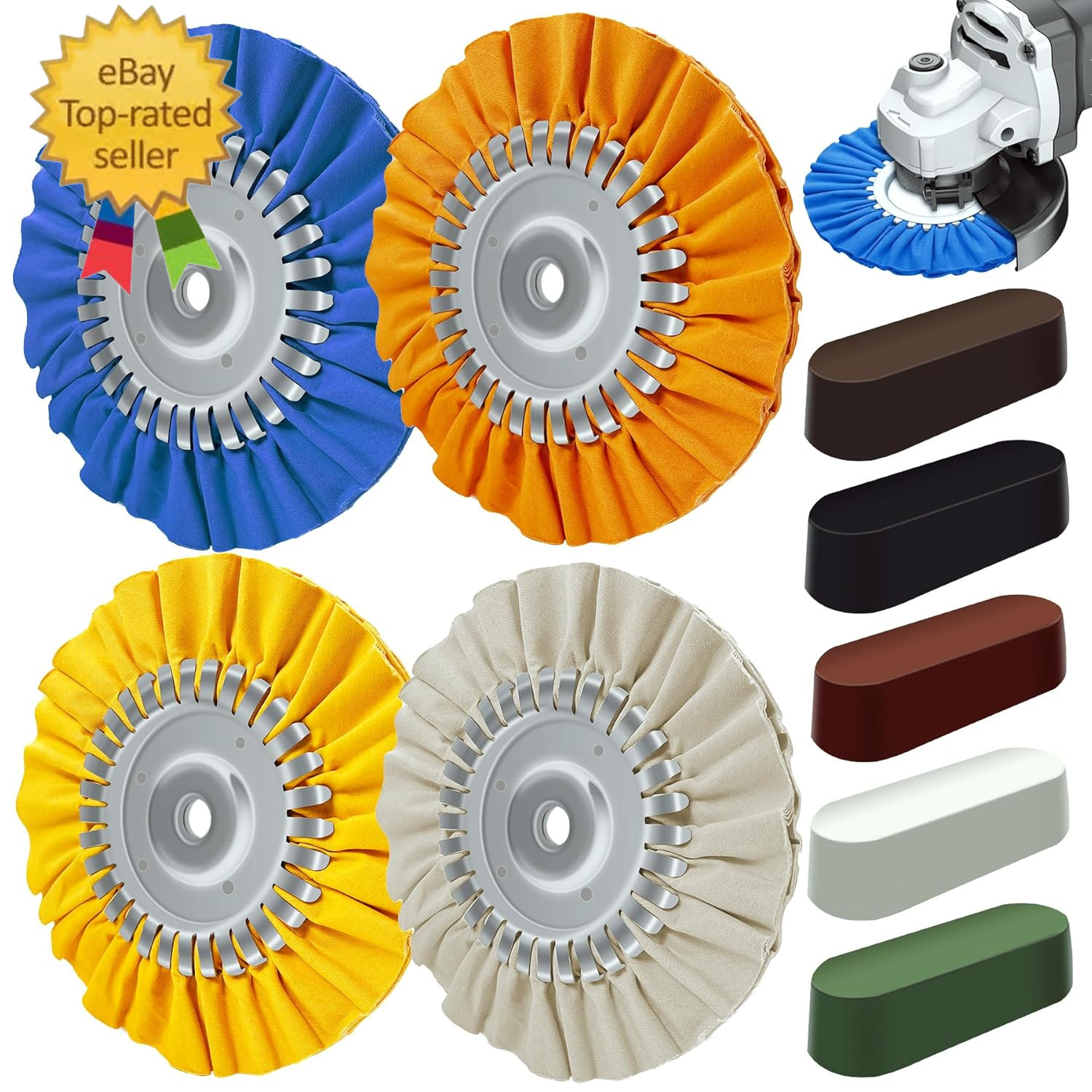 9PCS Aluminum Polishing Kit,Buffing Wheel with Solid One-Piece Hub | 8″ Airway B