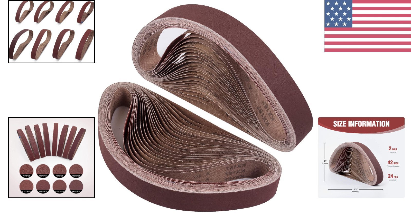 Multi-Grit Sanding Belts 2×42 Inch – 24 Aluminum Oxide Belts for Pro Quality