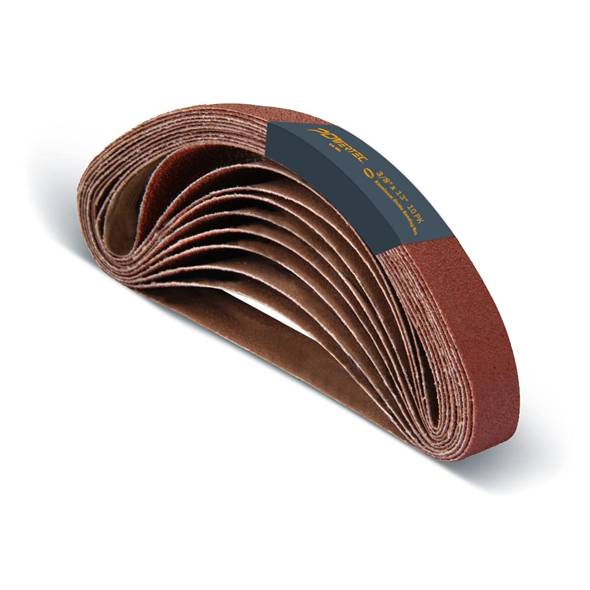 POWERTEC 3/8 x 13 Inch Sanding Belts, 10PK, 320 Grit Aluminum 320 Grit, 10PK