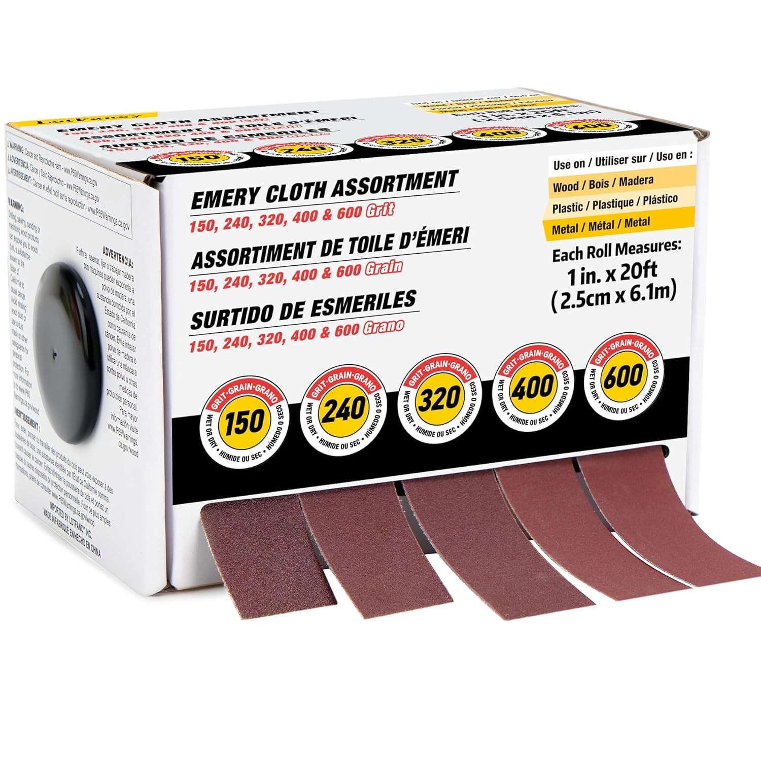 Emery Cloth Roll, 5 Grits Sandpaper Assortment, 150 240 320 400 600 Grit Assorte