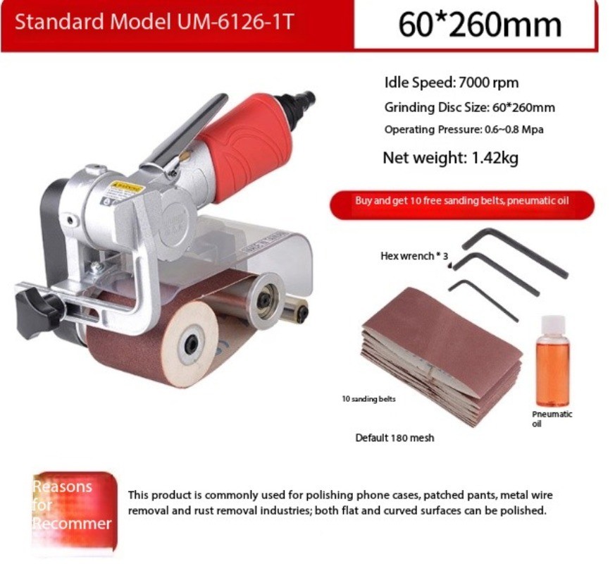 Compact Handheld Stainless Steel Pneumatic Belt Sander Surface Polishing Machine