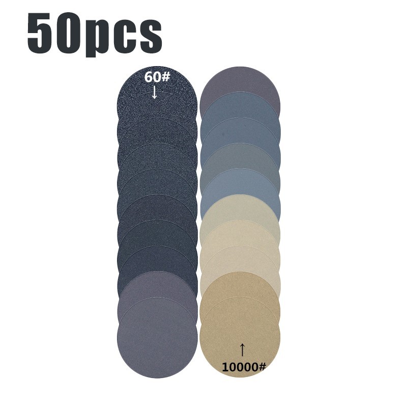 50pcs 3in Sanding Discs Pads 60-10000 Grit 75mm Type Wet/ Dry Sandpaper Discs