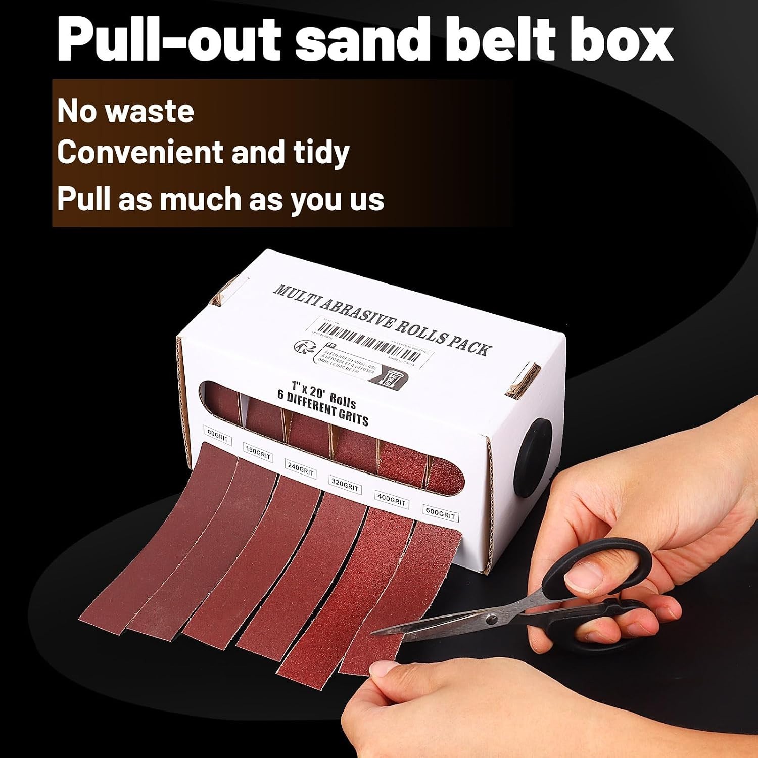 Emery Cloth Roll 6-Pack 80-600 Grit Sandpaper Dispenser Scissors Metal Wood