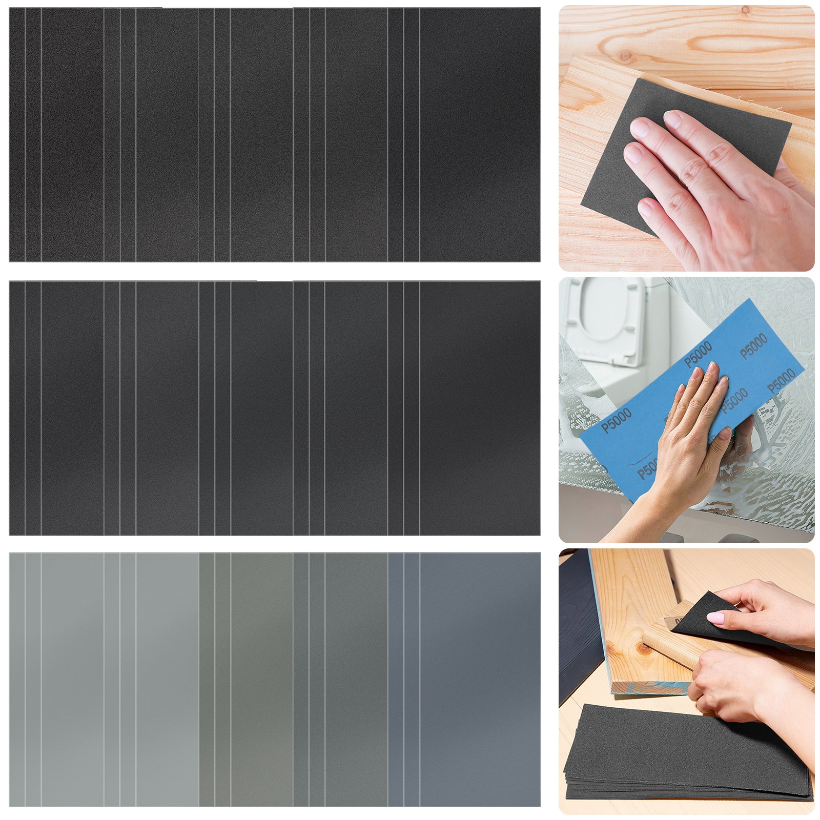 45PCS Wet Dry Sandpaper 120-5000 Grit Sand Paper Sanding Sheets Polishing Set